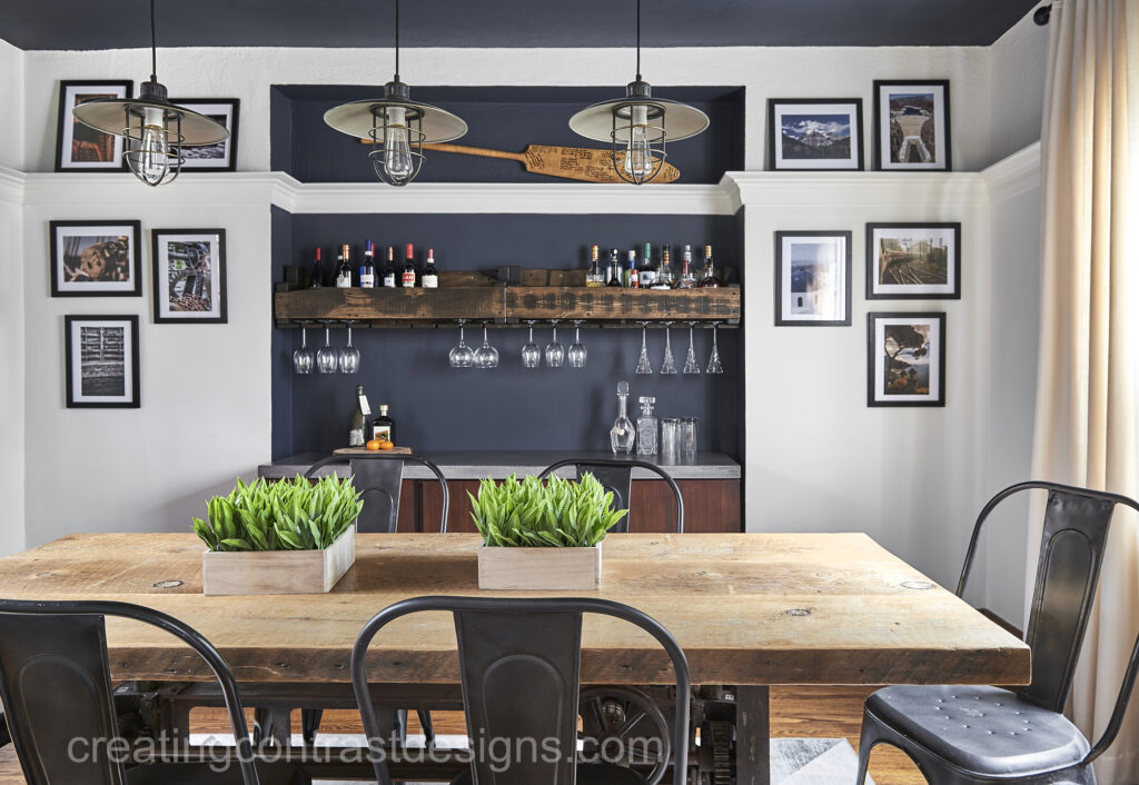 This dining room with White Dove was also featured in the Hale Navy post. In this setting, the gray undertones of Hale Navy and White Dove complement each other beautifully—this is one of my all-time favorite pairings!  