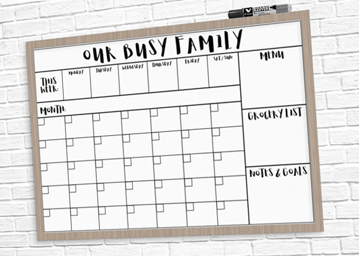 Dry Erase Family Calendar Printable