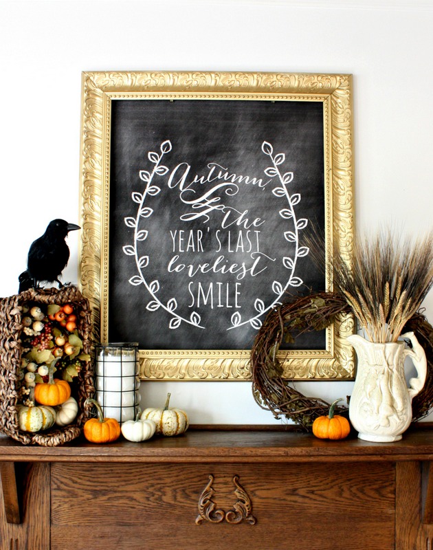 fall mantle chalkboard decor