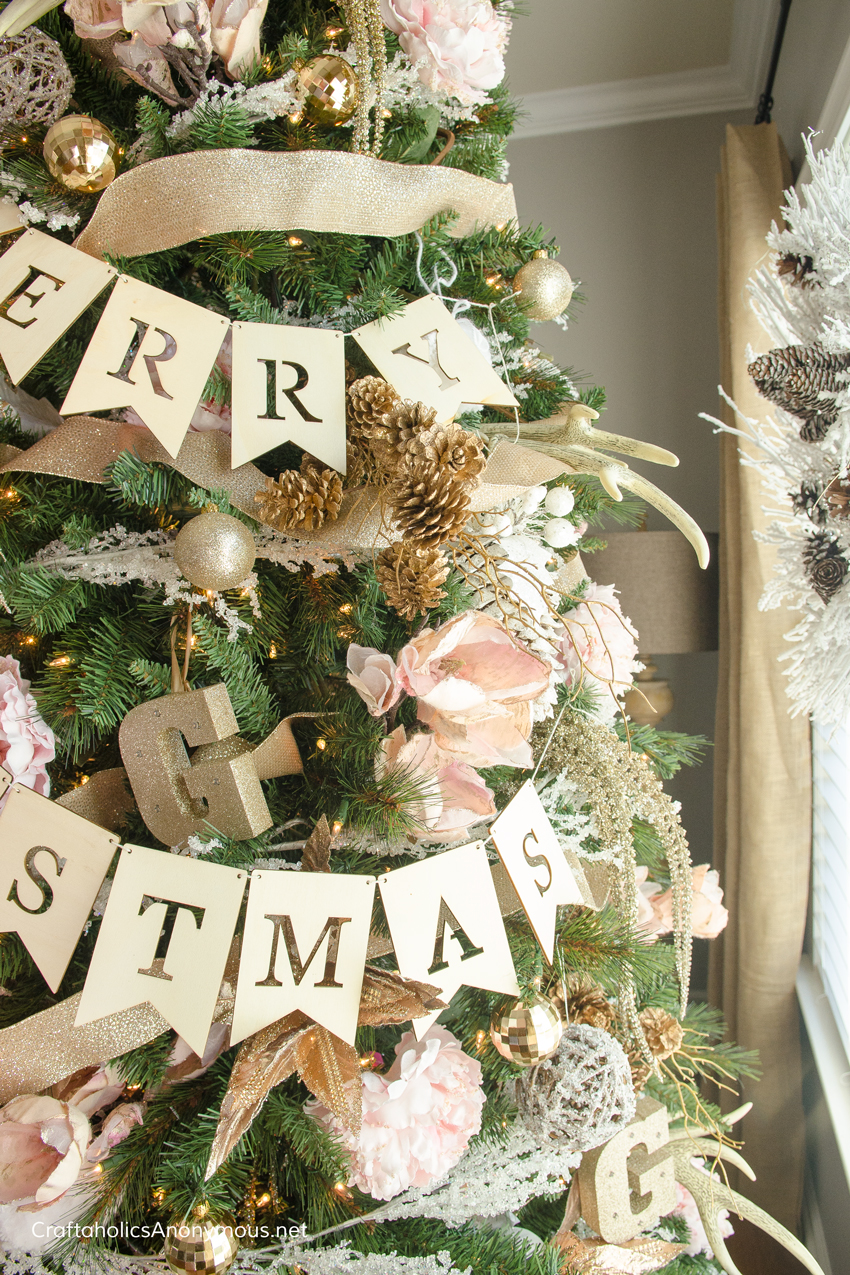 Christmas Color Palette | Pink flowers on a Christmas tree