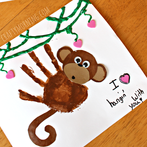 Cute handprint monkey Valentine's Day craft for toddlers