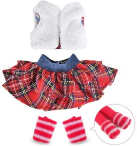 Elf on the Shelf Clothes: Trendy fluffy vest and plaid skirt outfit